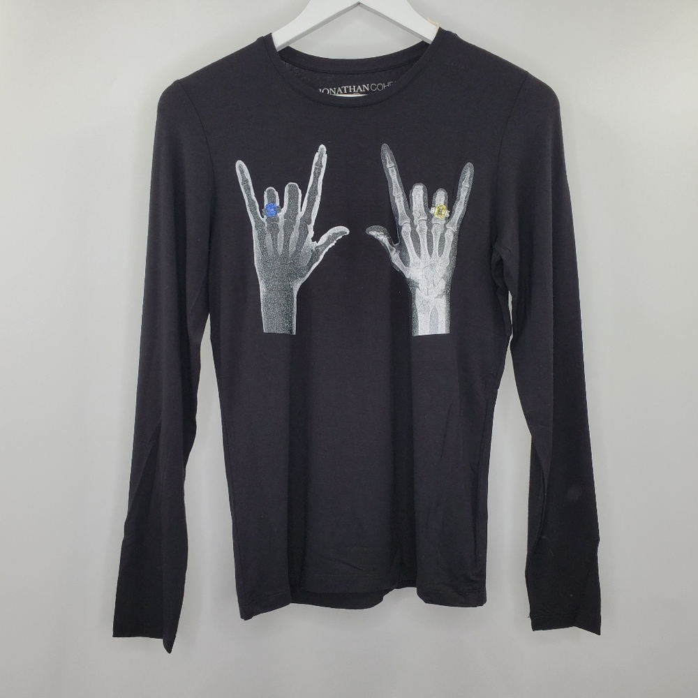 Jonathan Cohen Graphic Tee Black Skeleton Hands Rocker NEW